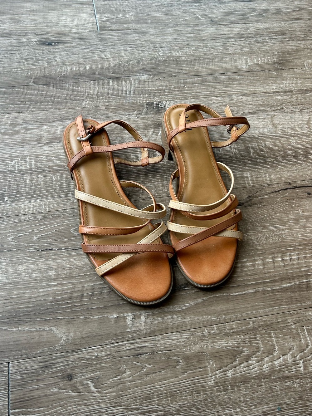 Women's Two-Tone Strappy Leather Sandals - Brown & Cream